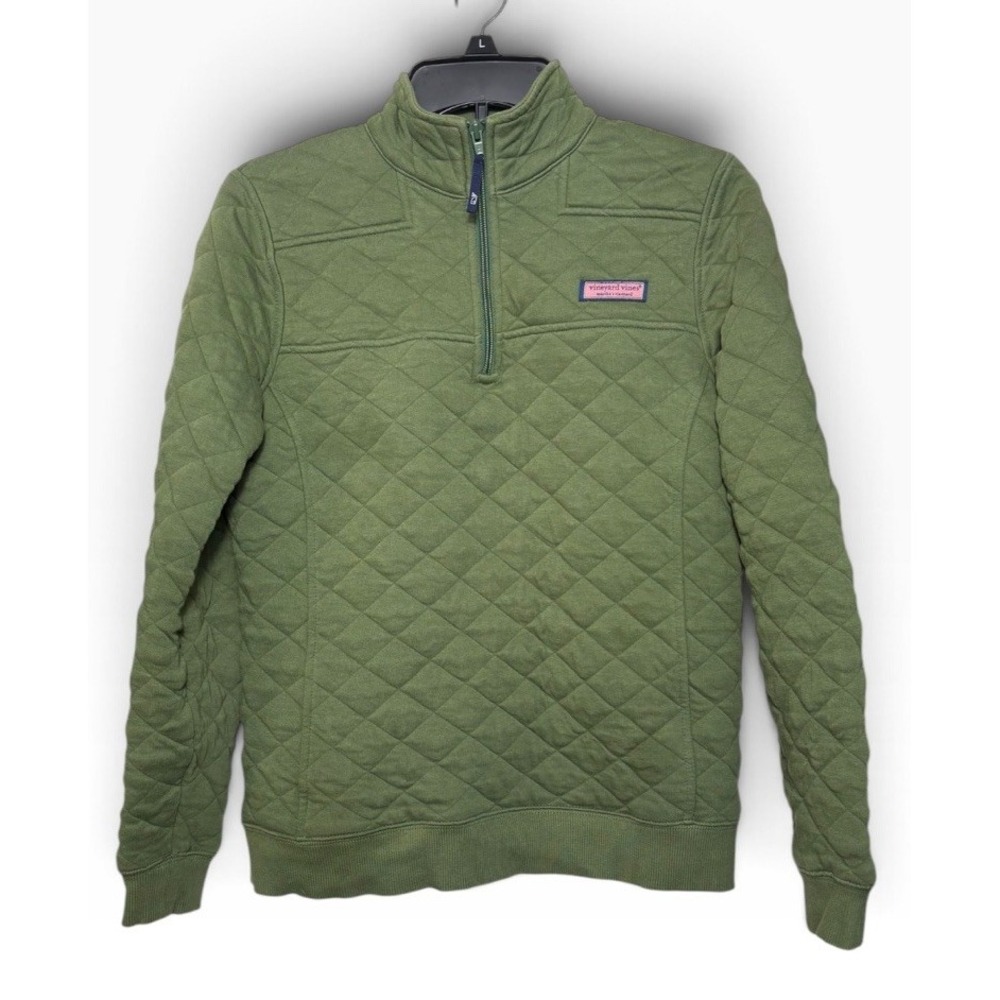 Vineyard Vines Womens Dreamcloth Quilted Shep Quarter Zip Pullover Green XS